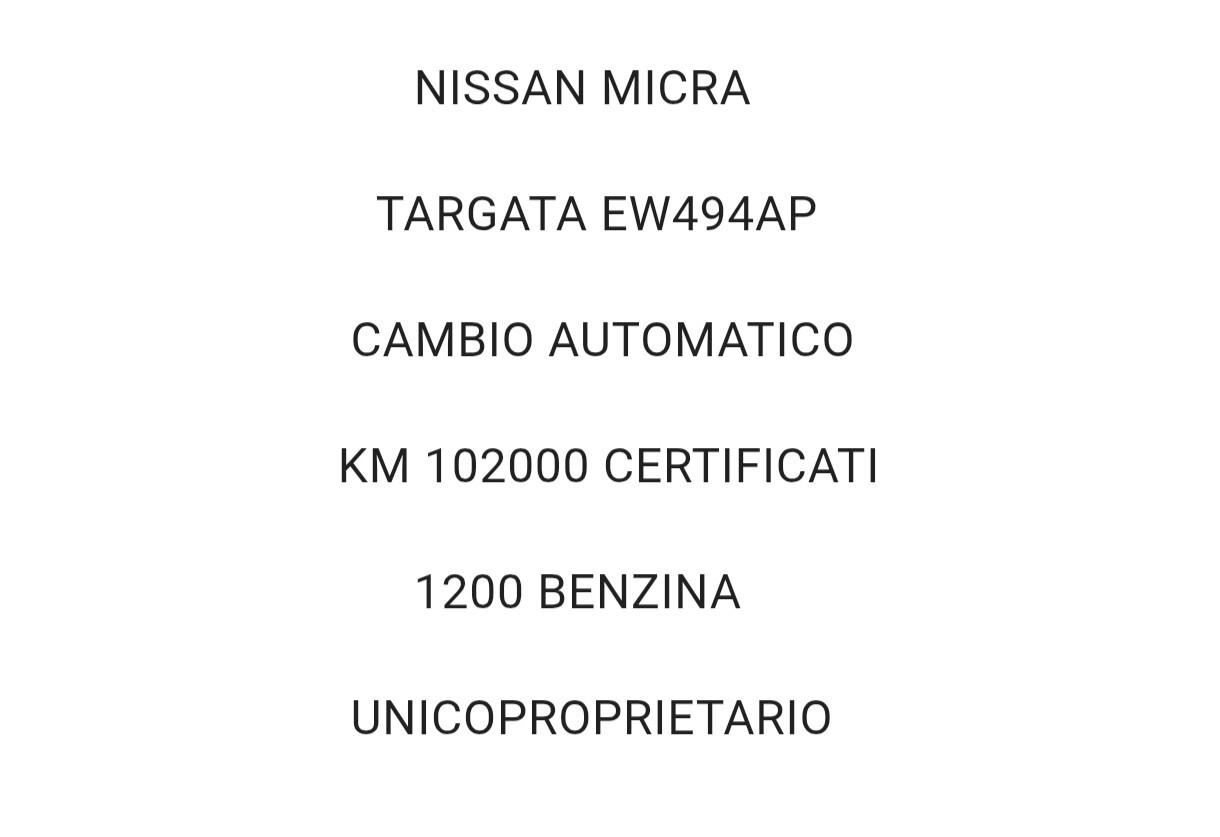 Nissan Micra 1.2 BENZINA CAMBIO AUTOMATICO