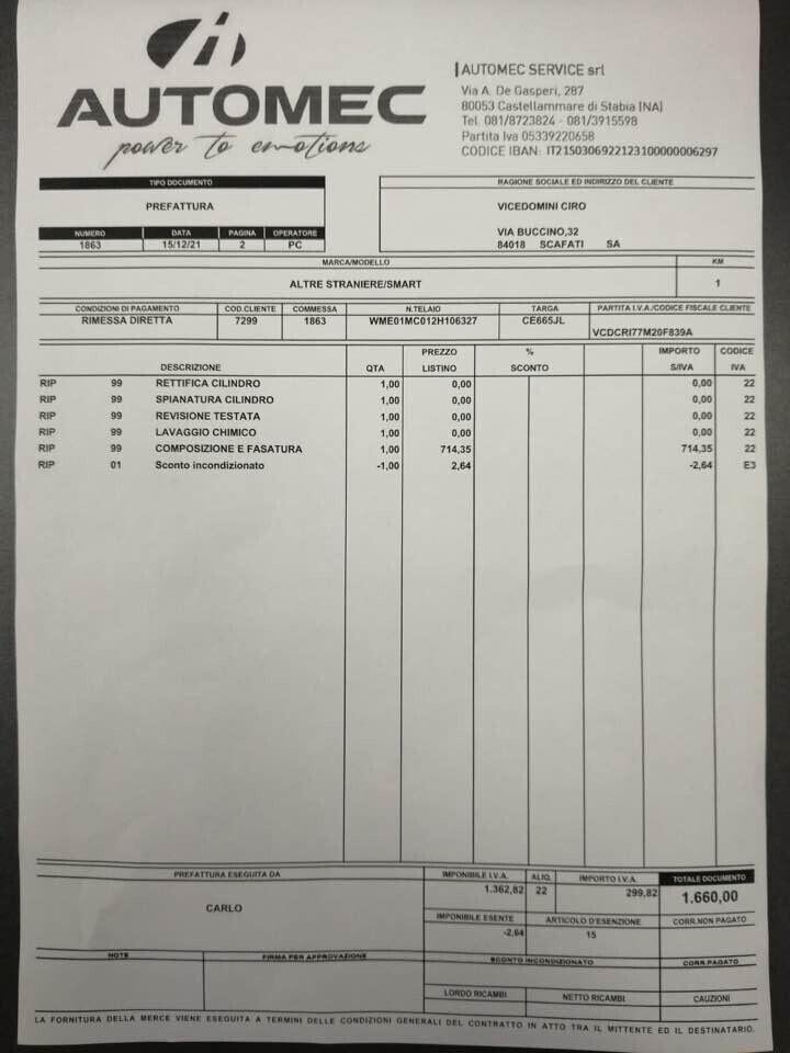 Smart 700 city-coupé passion (motore nuovo con fattura )