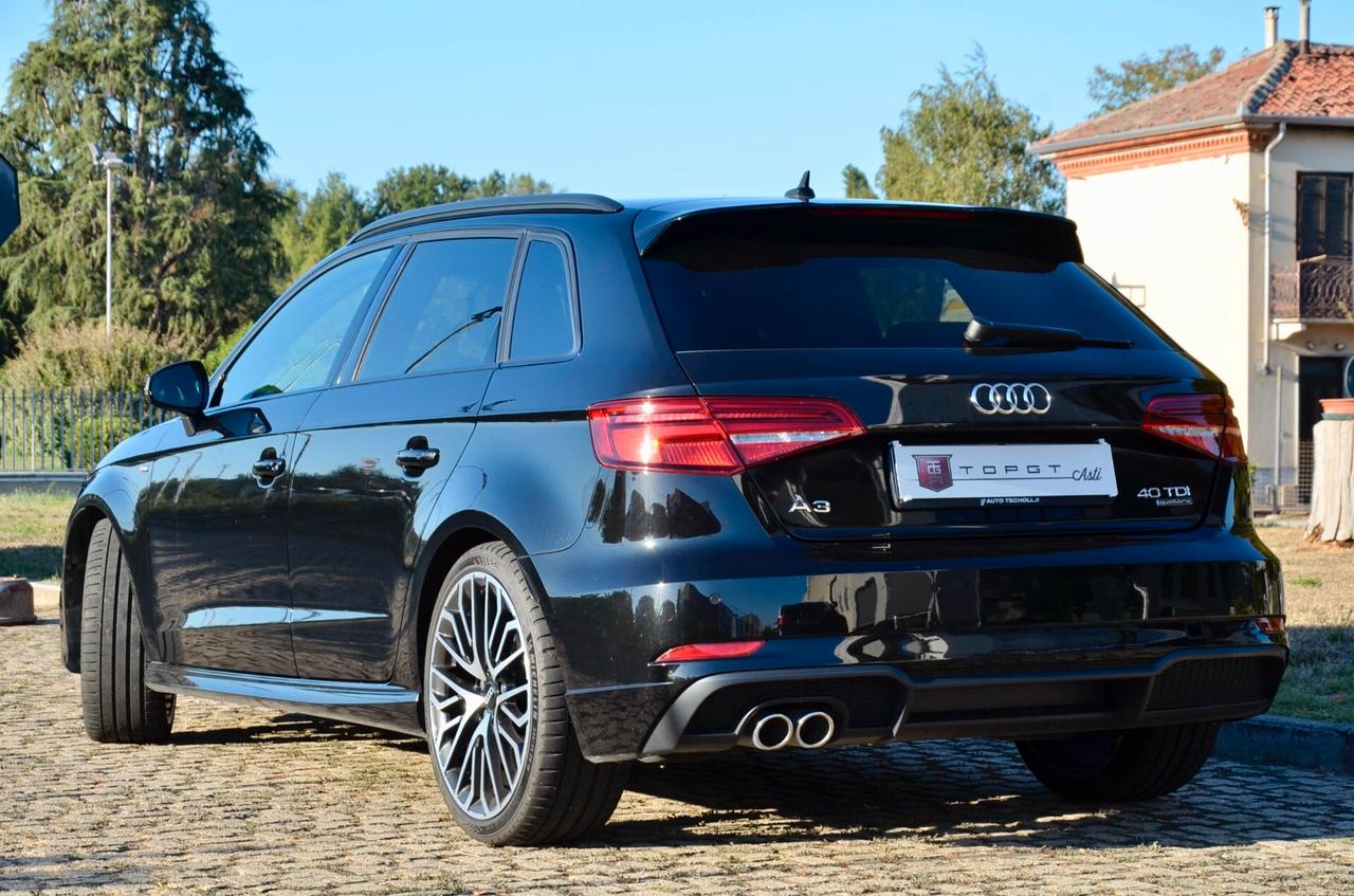 AUDI A3 SPORTBACK 40 2.0 TDI S-LINE INT+EXT QUATTRO 184cv S-TRONIC, EURO 6D, SERVICE AUDI, BANG&OLUFSEN, MATRIX, SEDILI SPORTIVI, 19", PERMUTE