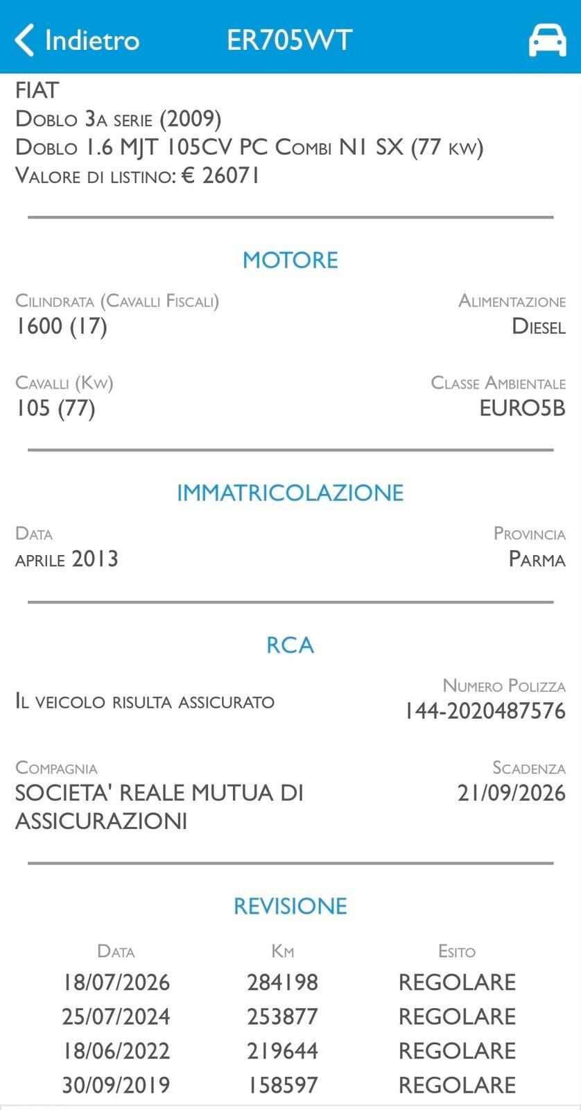 Fiat Doblo 1.6 Diesel 105 cv MJT Autocarro 5 Posti