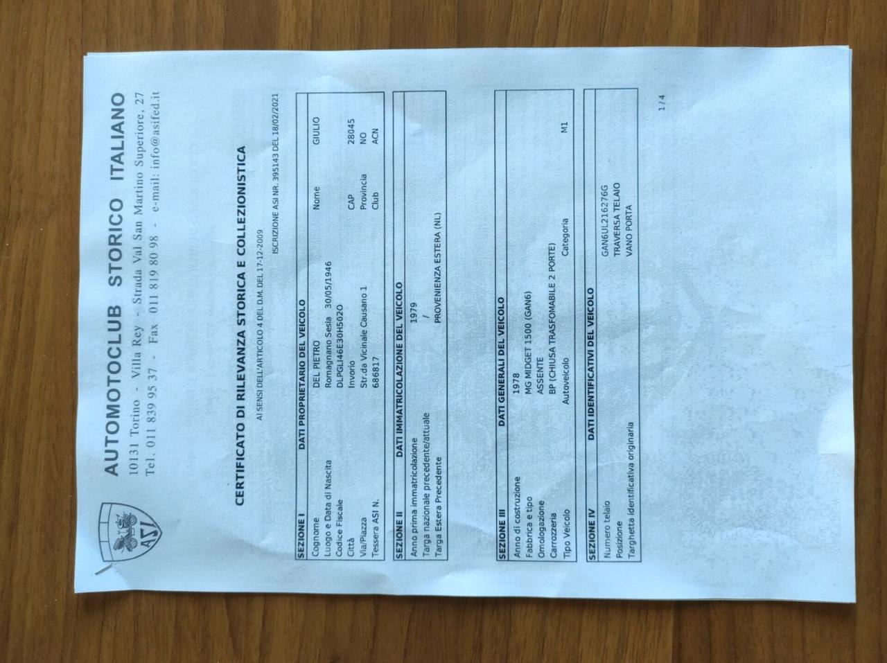 Mg Midget 1500 - ISCRITTA ASI