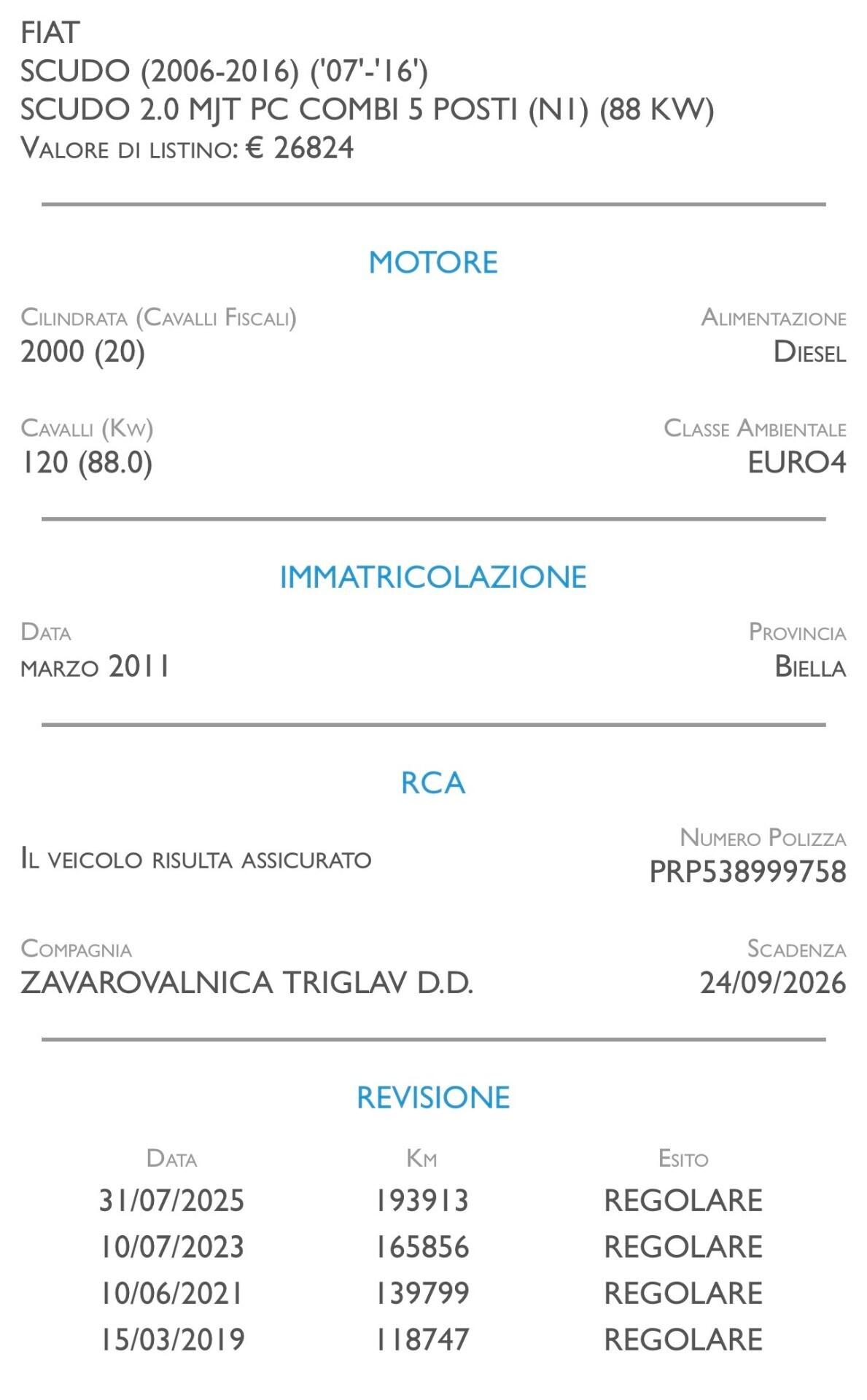 Fiat Scudo 2.0 MJT PC Combi Semivetrato 5 posti (N1)