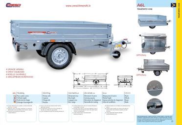 Rimorchio 750Kg Cresci A6L 2x1.5Mt 4 sponde apribile