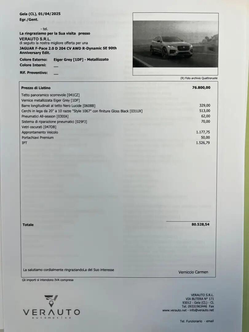 Jaguar F-Pace 2.0 D 204 CV AWD aut. R-Dynamic SE SUPER OFFERTA T-STOCK