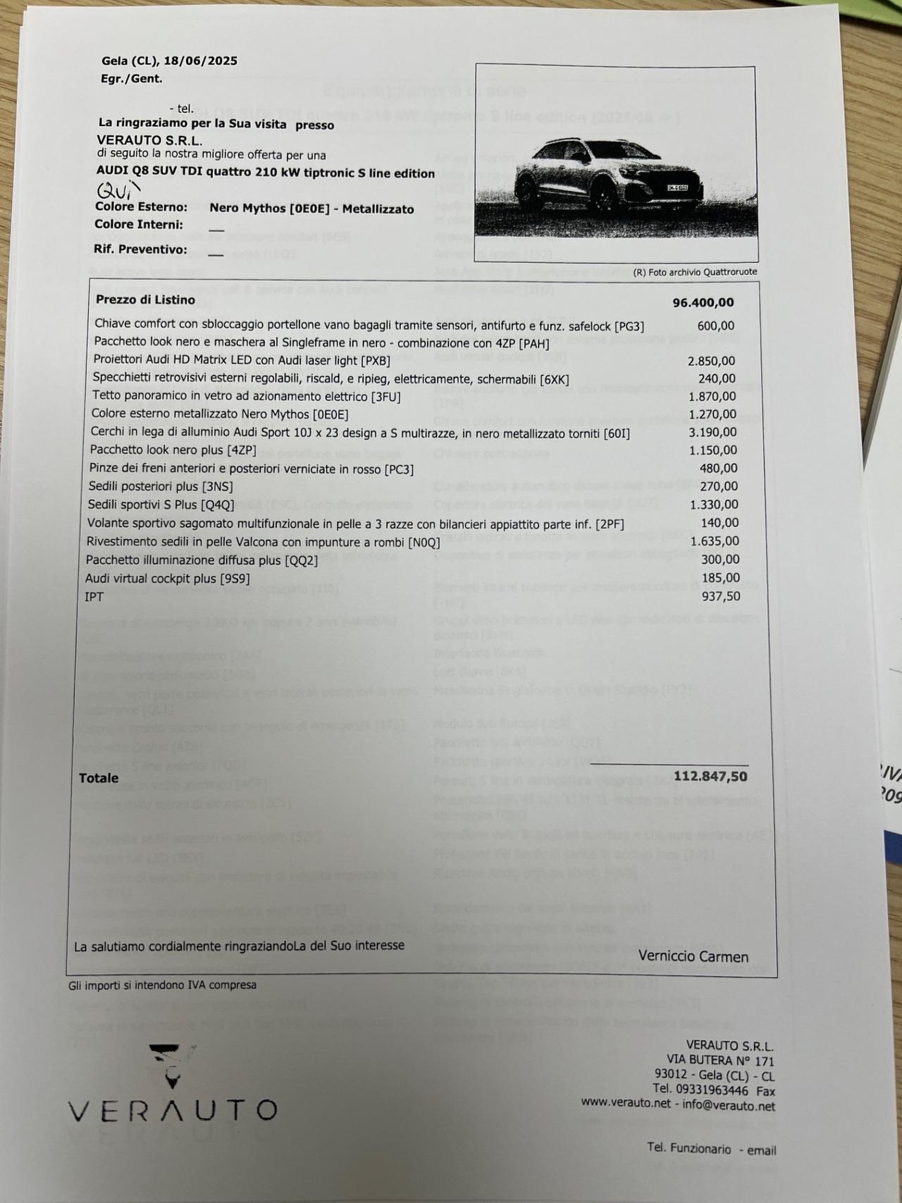 Audi Q8 Sline quattro possibilità noleggio no scoring