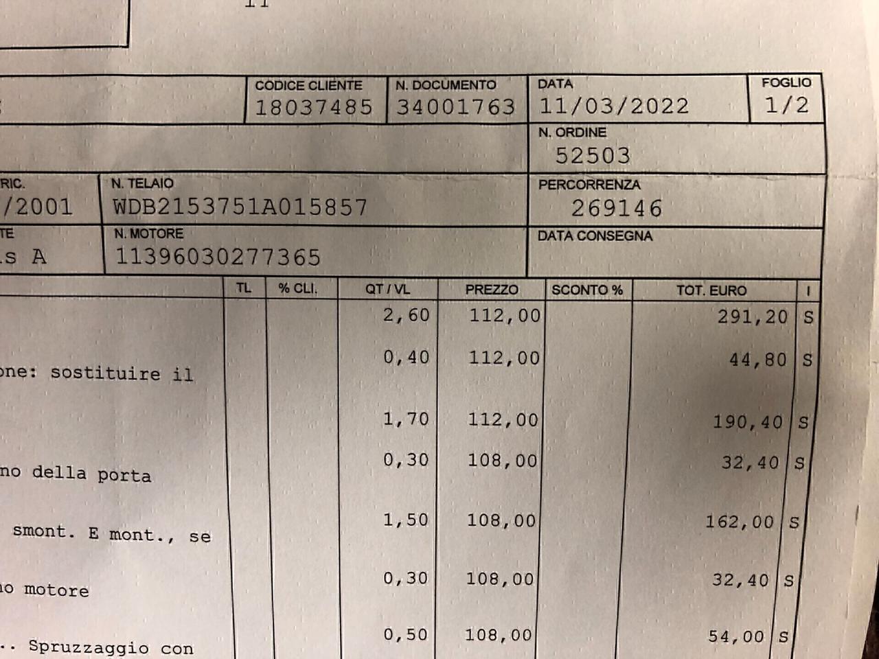 Mercedes-benz CL 500 cat fatture tagliandi mercedes