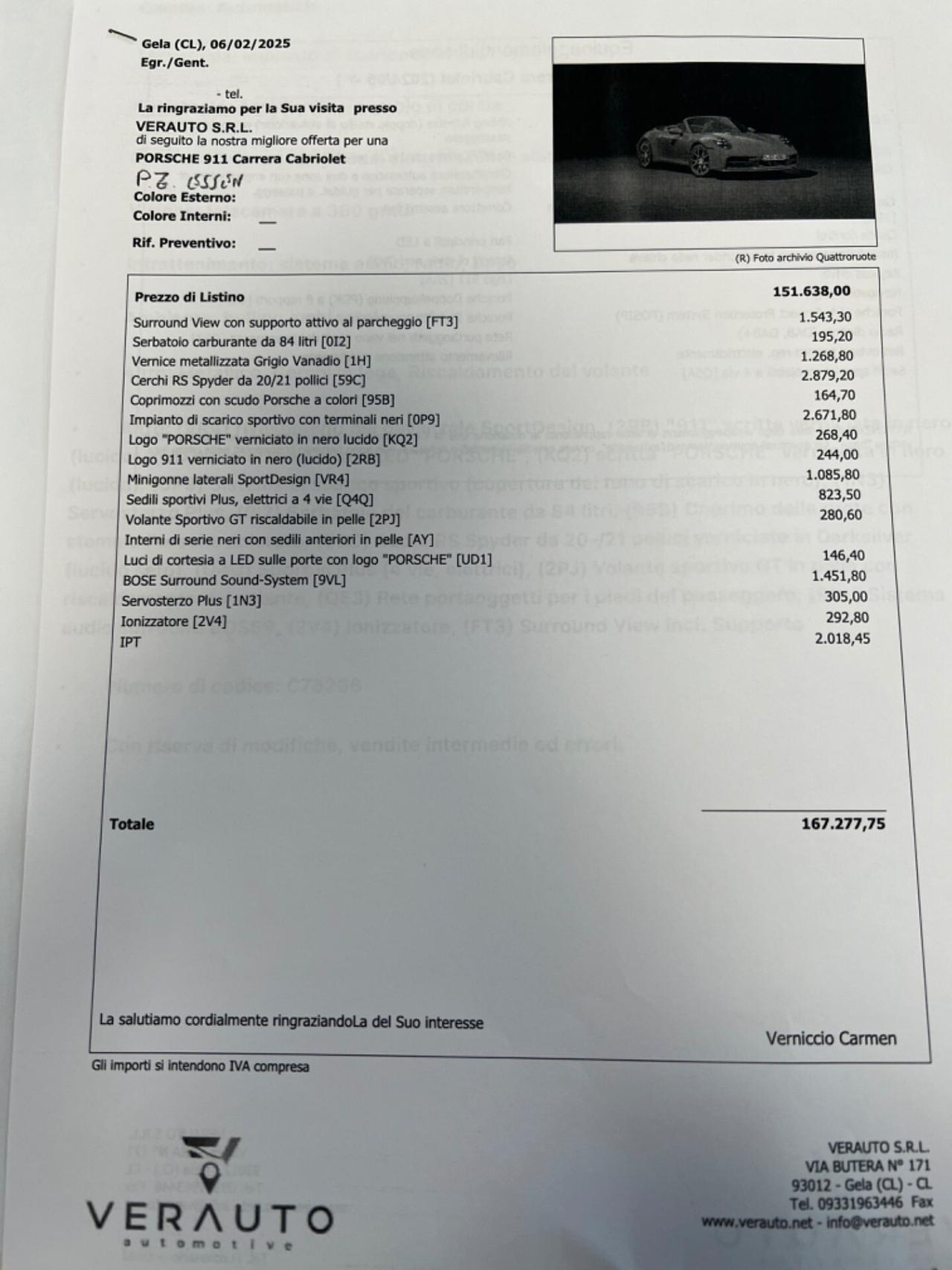 Porsche 992 Carrera Cabrio possibilità noleggio no scoring