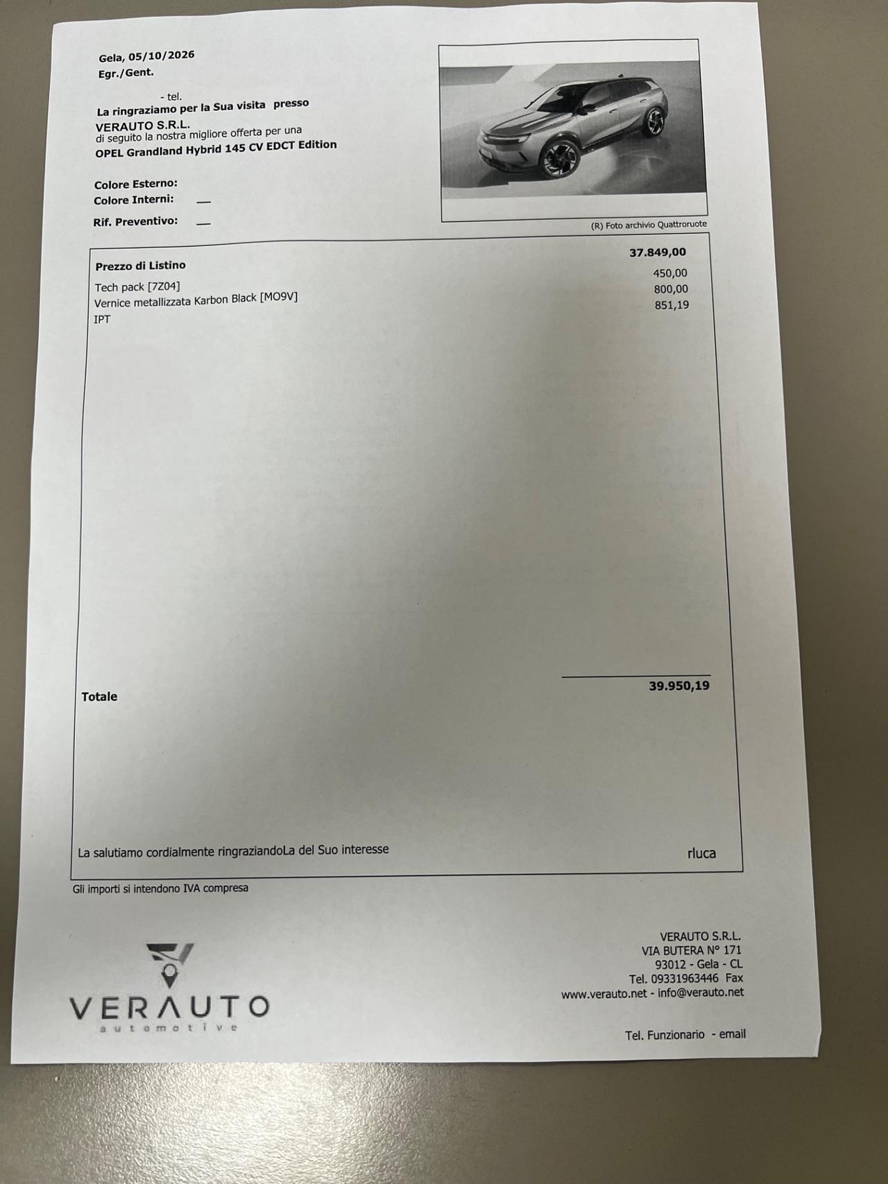 Opel Grandland 1.2 145CV hybrid Edition edct - possibilità noleggio no scoring