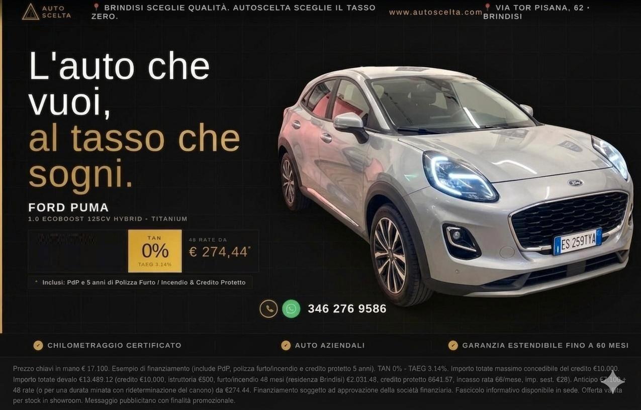 Ford Puma 1.0 EcoBoost Hybrid 125 CV S&S Titanium Design TAN 0%!!!