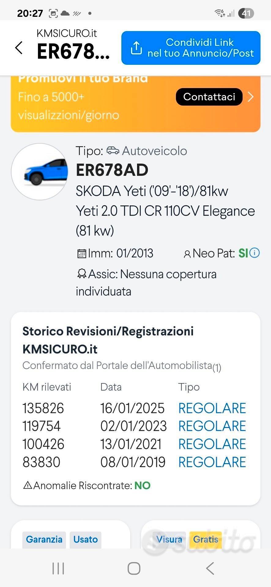 Skoda Yeti 2.0 TDI CR 110CV perfetta E garantita 12M