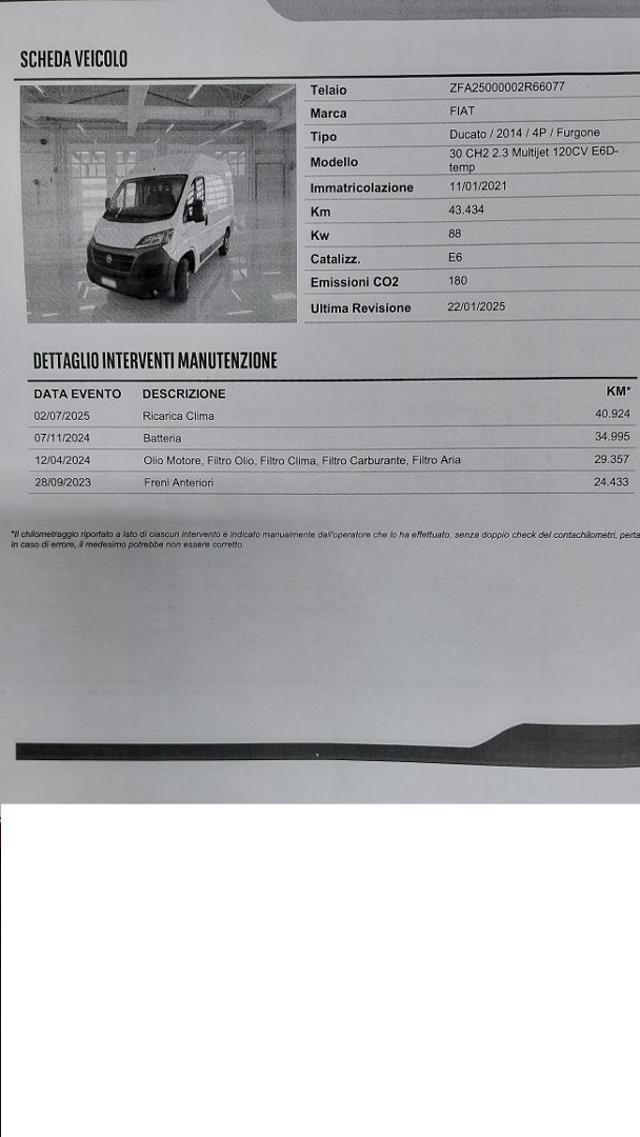 FIAT Ducato 30 2.3 MJT 120CV PC-TM Furgone 40.000 Km Az.Italia