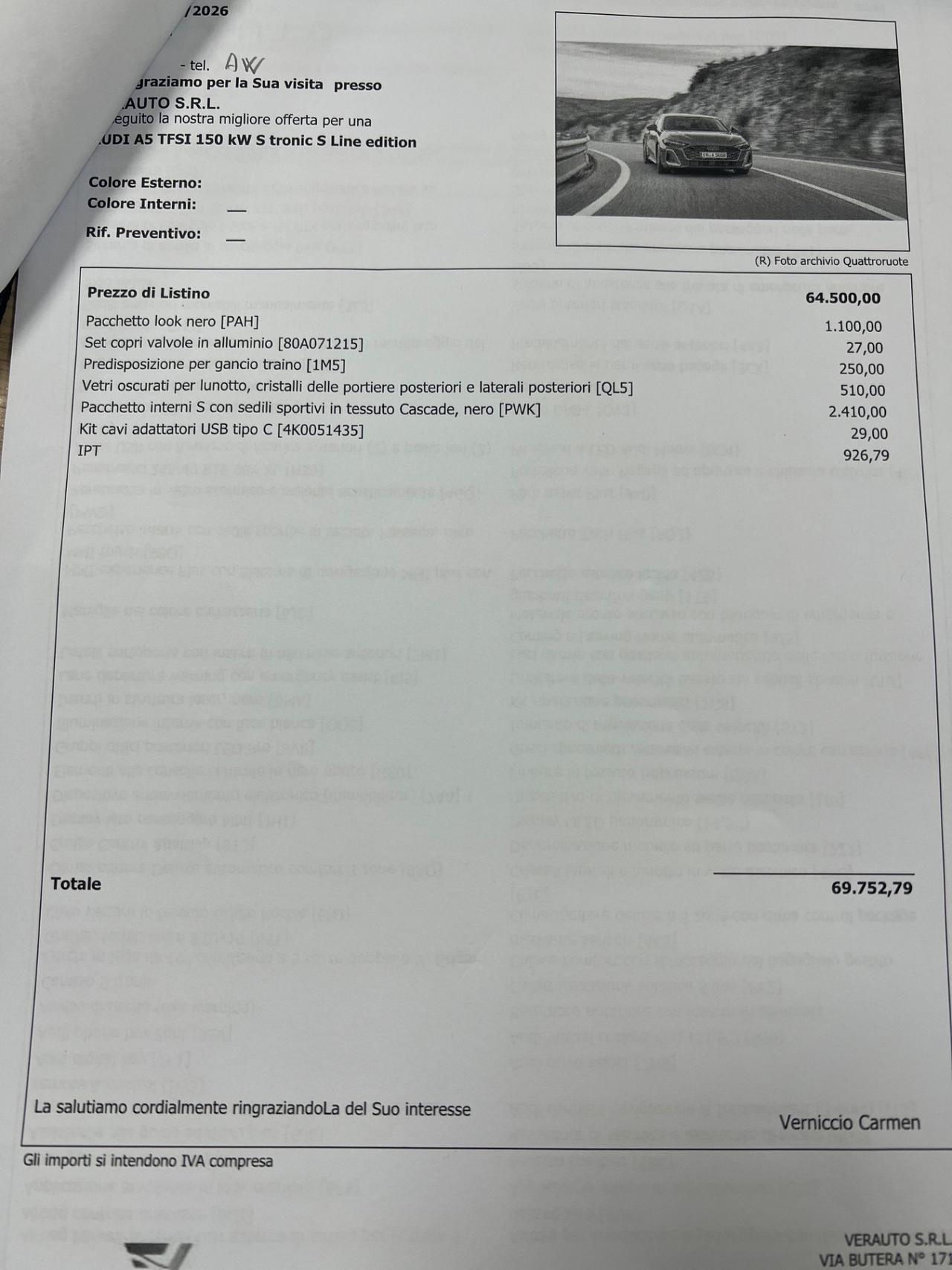 Audi A5 TFSI 150 kW S tronic Line edition possibilità noleggio no scoring