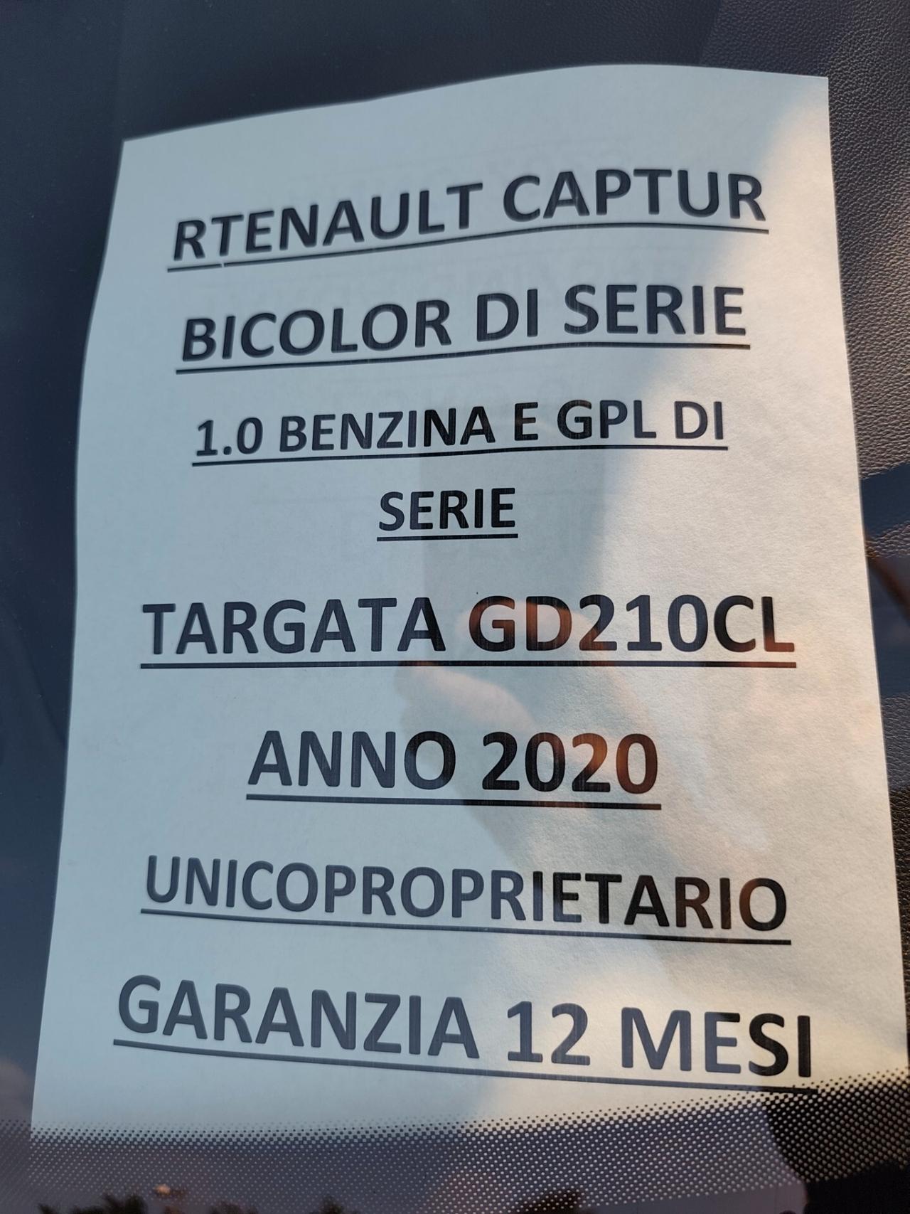 Renault Captur 1000 TCe BENZINA E GPL DI SERIE