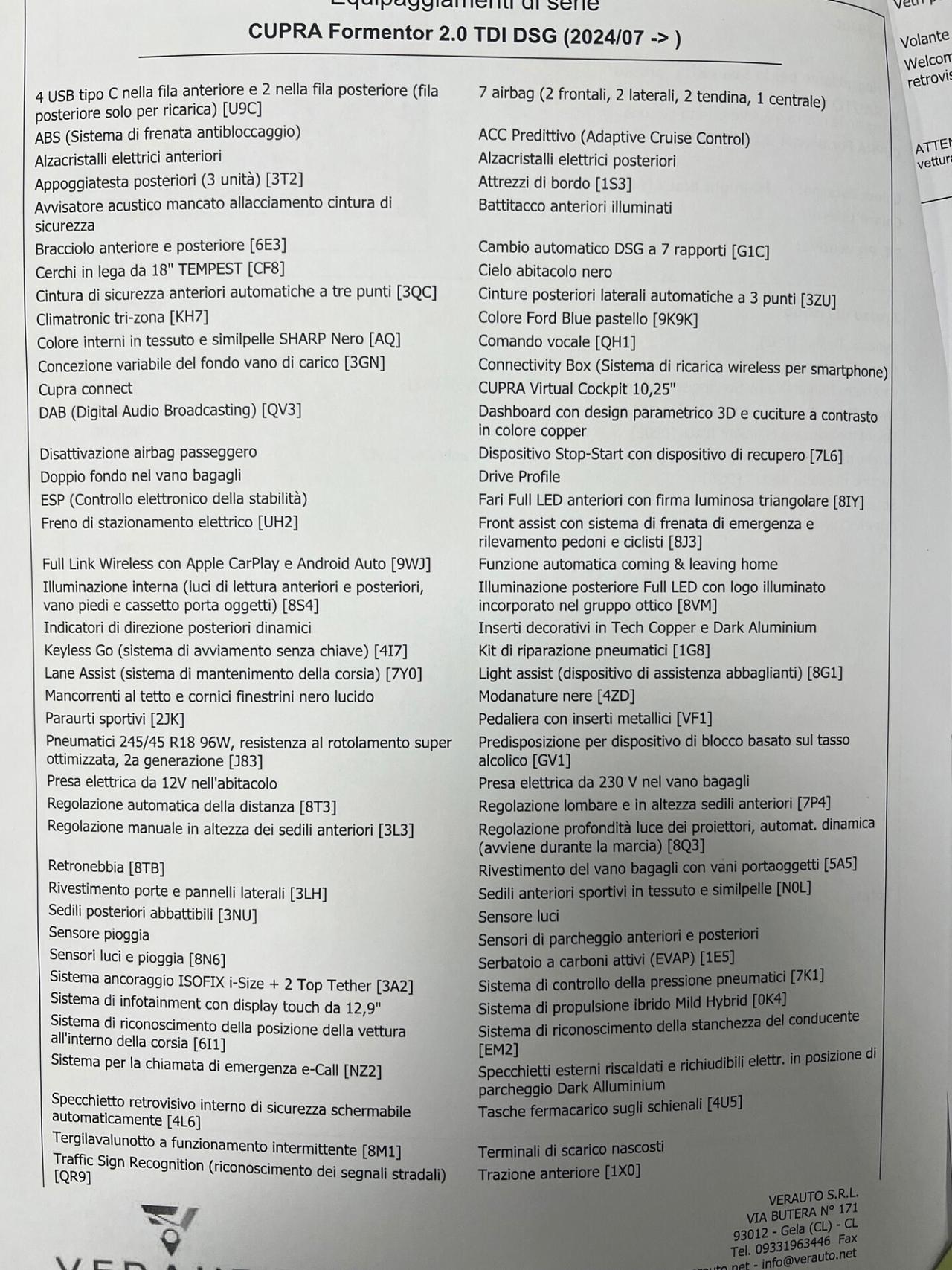 CUPRA Formentor 2.0 tdi dsg possibilità noleggio no scoring