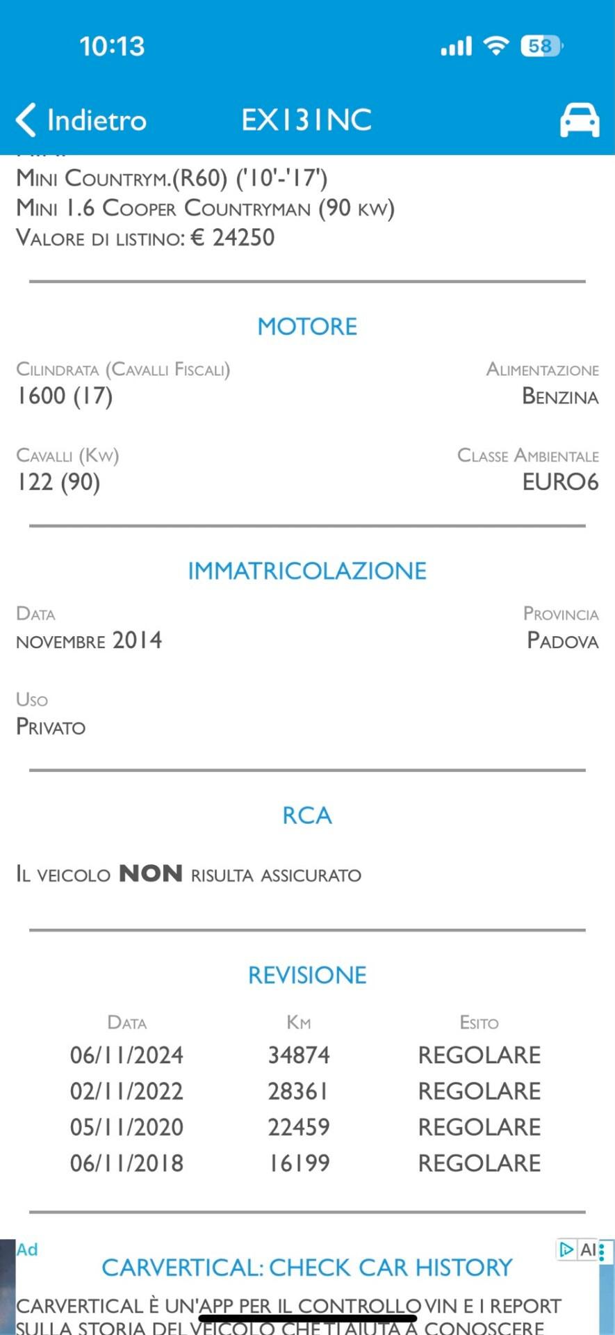 Mini Cooper Countryman 1.6 EURO 6 PREZZO REALE!! UNICO PROPRIETARIO!!
