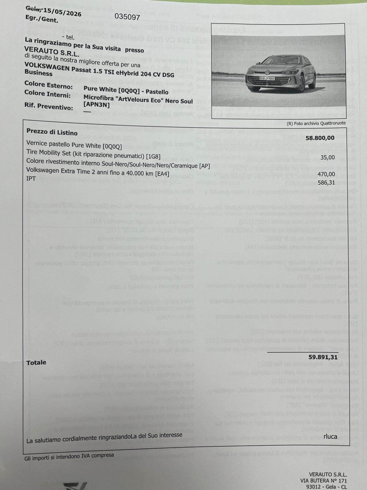 Volkswagen Passat 1.5 TSI eHybrid 204 CV DSG Business - SUPER OFFERTA T-STOCK