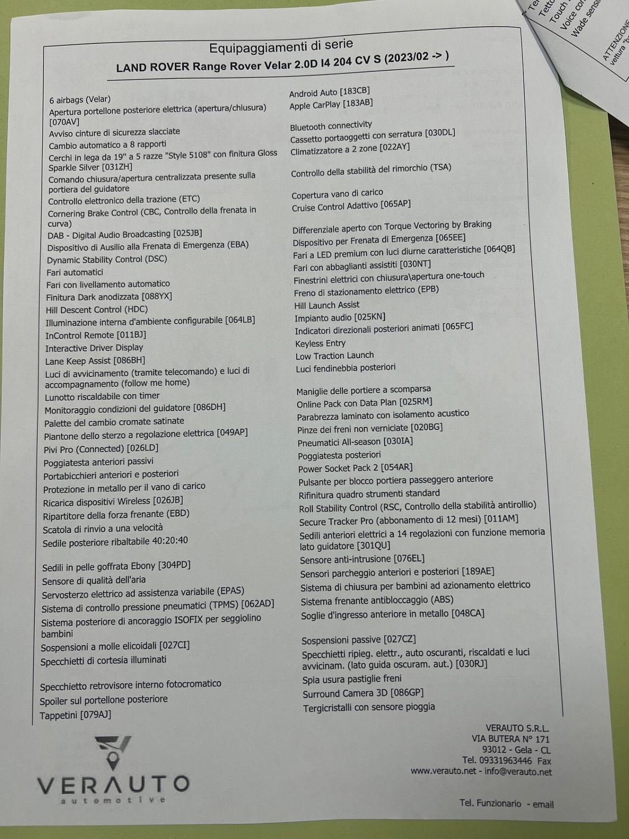 Land Rover Range Rover Velar 2.0d i4 mhev S possibilità noleggio no scoring