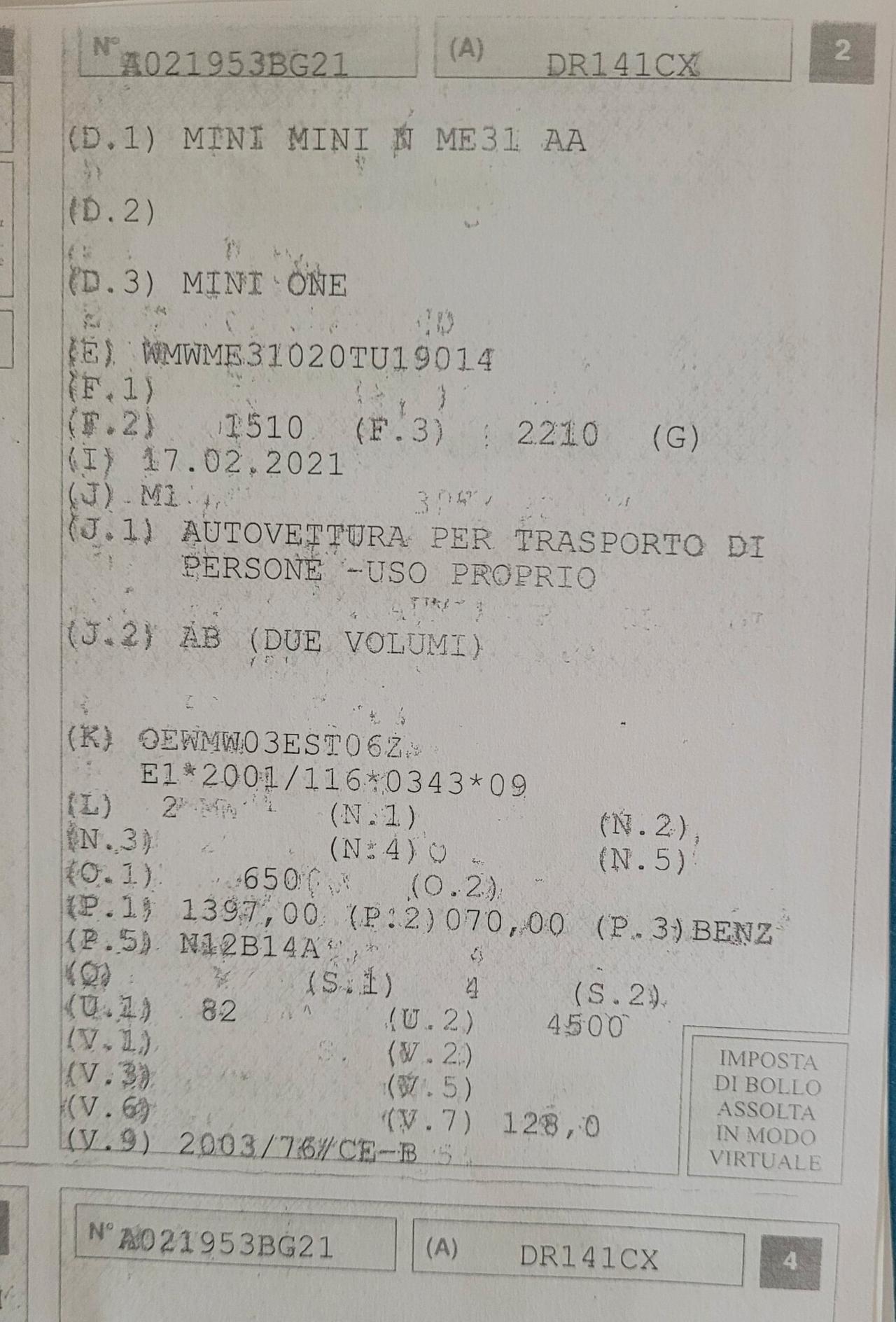 Mini One 1.4 Benzina .. motore consuma olio..