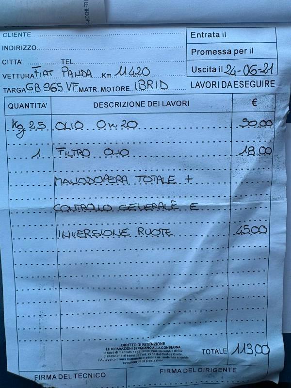 Fiat Panda 1.0 hybrid Easy Connect s&s 70cv ADATTA NEOPATENTATI