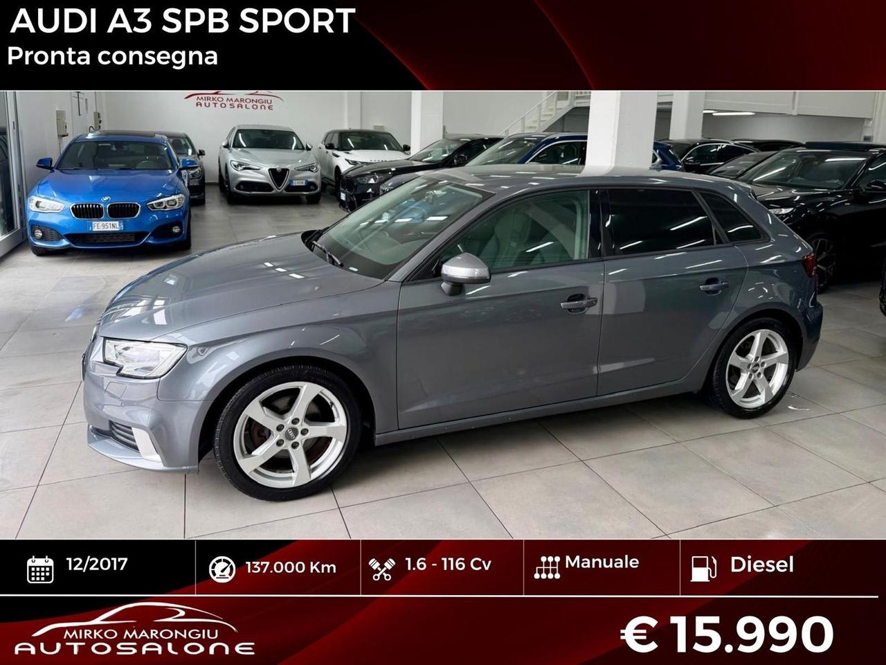 Audi A3 SPB 1.6 TDI 116 CV Sport FINANZIABILE