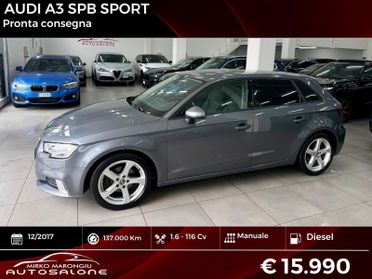 Audi A3 SPB 1.6 TDI 116 CV Sport FINANZIABILE