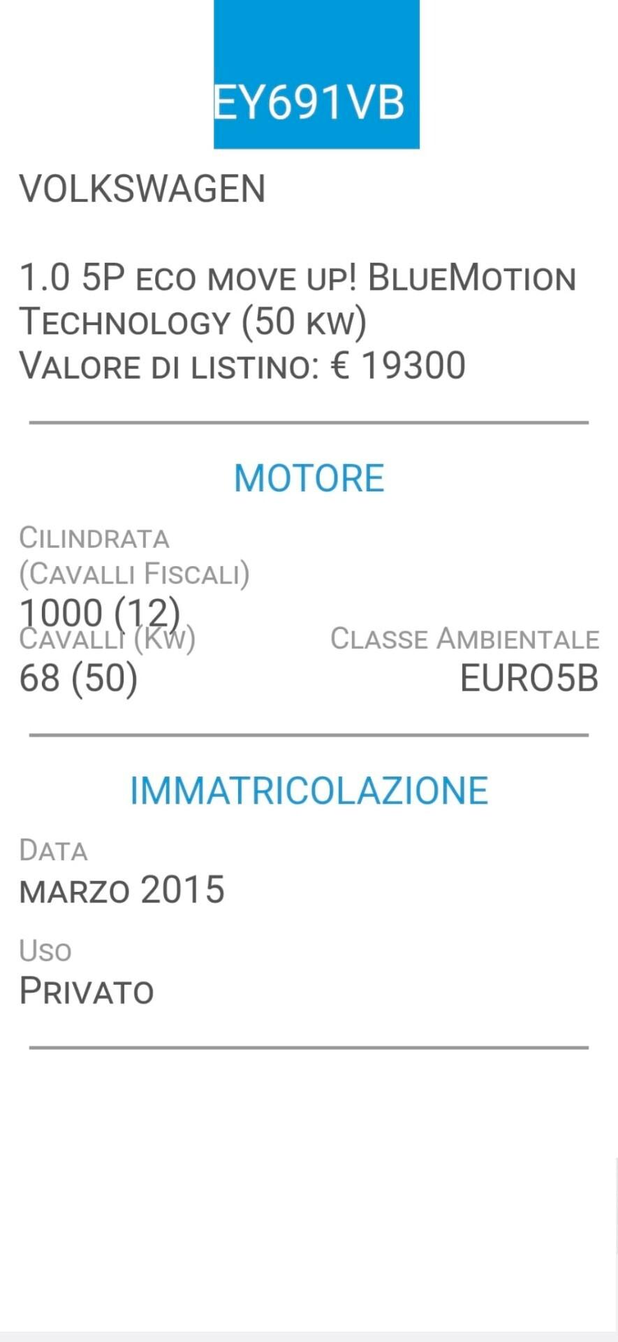 VOLKSWAGEN UP! ECO-BOLLO 35 EURO-UNICO PROPRIETA