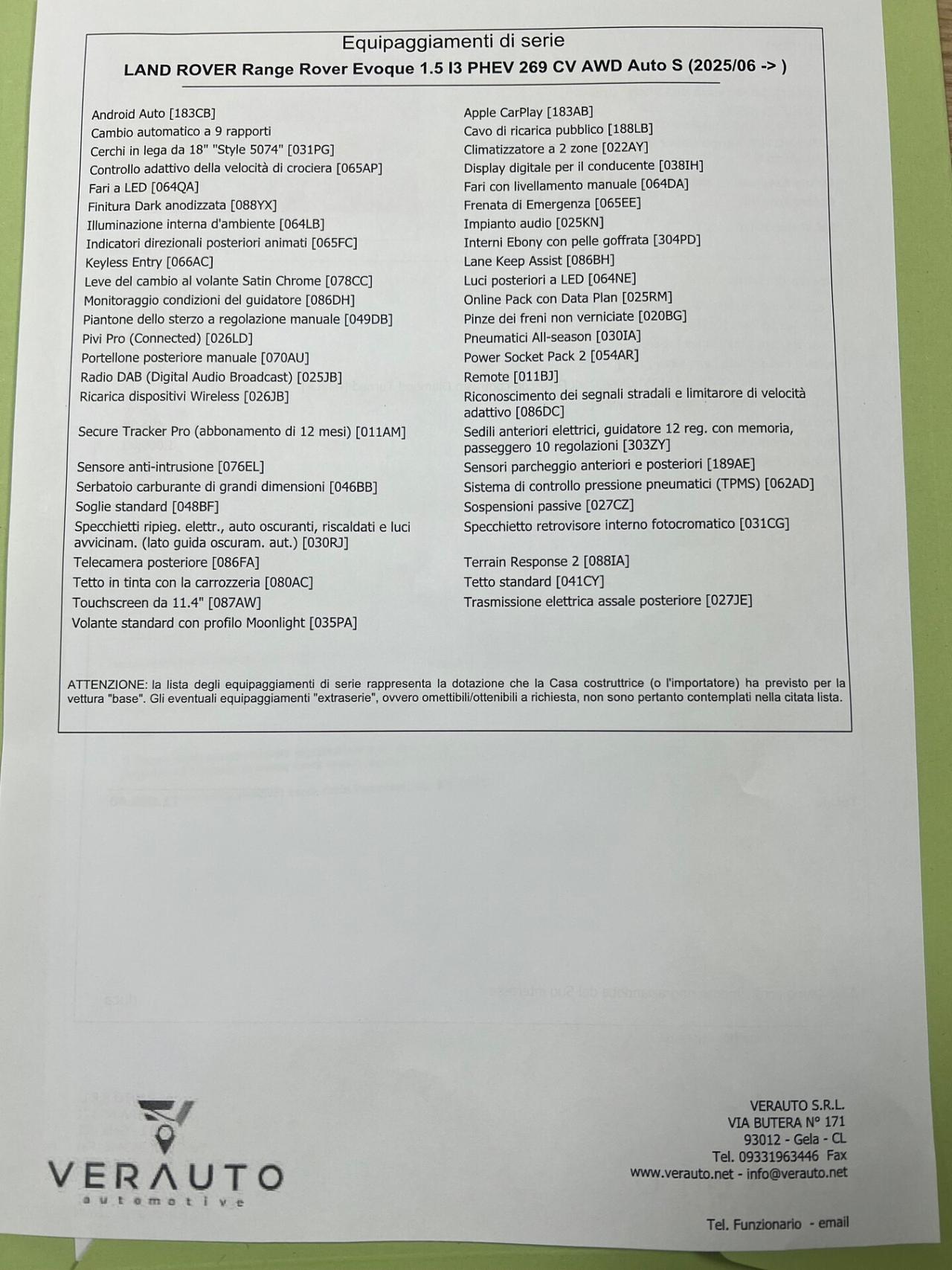 Land Rover Range Rover Evoque 1.5 phev S awd possibilità noleggio no scoring