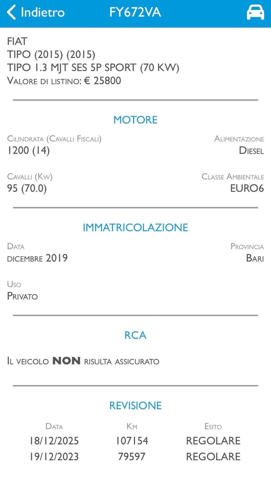 FIAT TIPO 1.3 MJT EURO 6 - NEOPATENTE - GARANZIA