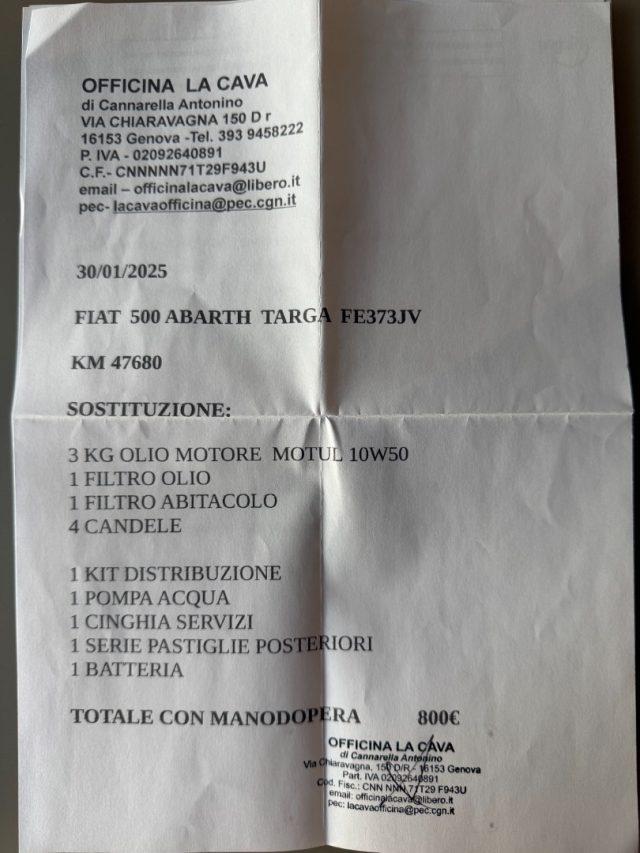 ABARTH 595 Turismo 160CV - CINGHIA FATTA - KM 58.000 - DA AMATORE