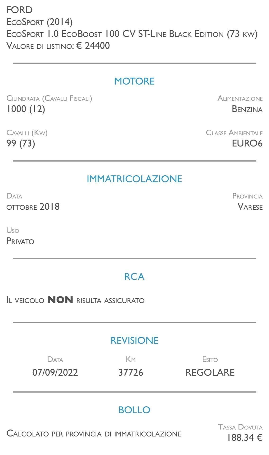 Ford EcoSport 1.0 EcoBoost 100 CV ST-Line Black Edition - UNICO PROPRIETARIO