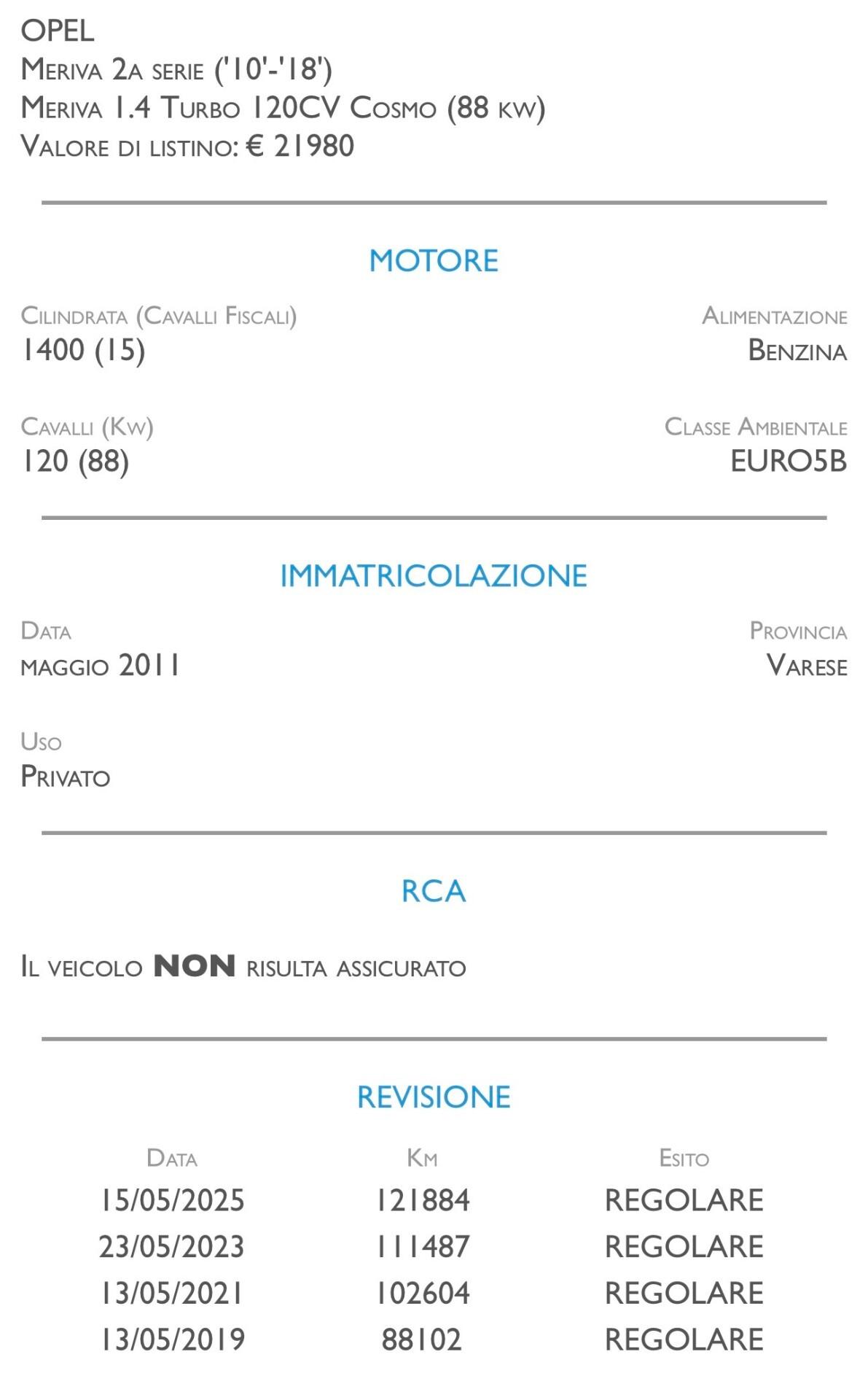 Opel Meriva 1.4 Turbo 120CV Cosmo - UNICO PROPRIETARIO