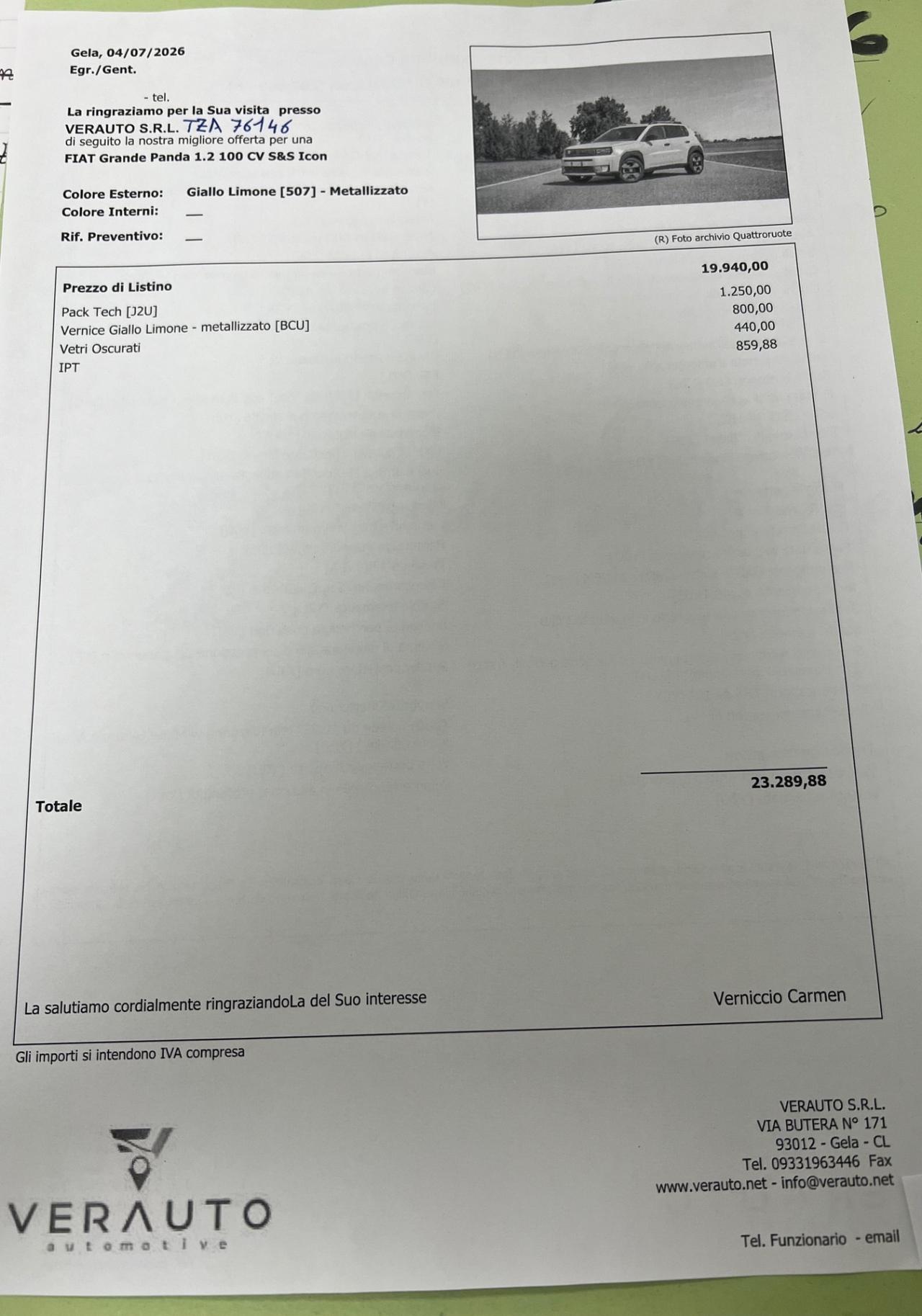 Fiat Grande Panda 1.2 110 CV S&S Icon - possibilità noleggio no scoring