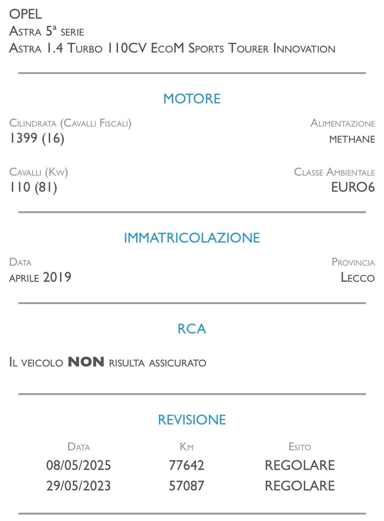 Opel Astra 1.4 Turbo 110CV EcoM Sports Tourer Innovation - UNICO PROPRIETARIO