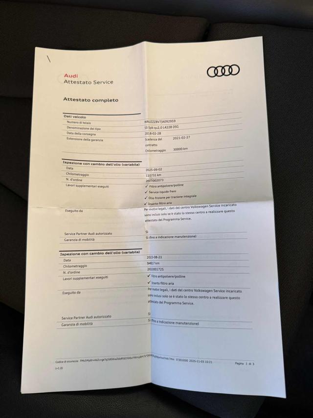 AUDI S3 SPB 2.0 TFSI quattro S tronic PREZZO REALE
