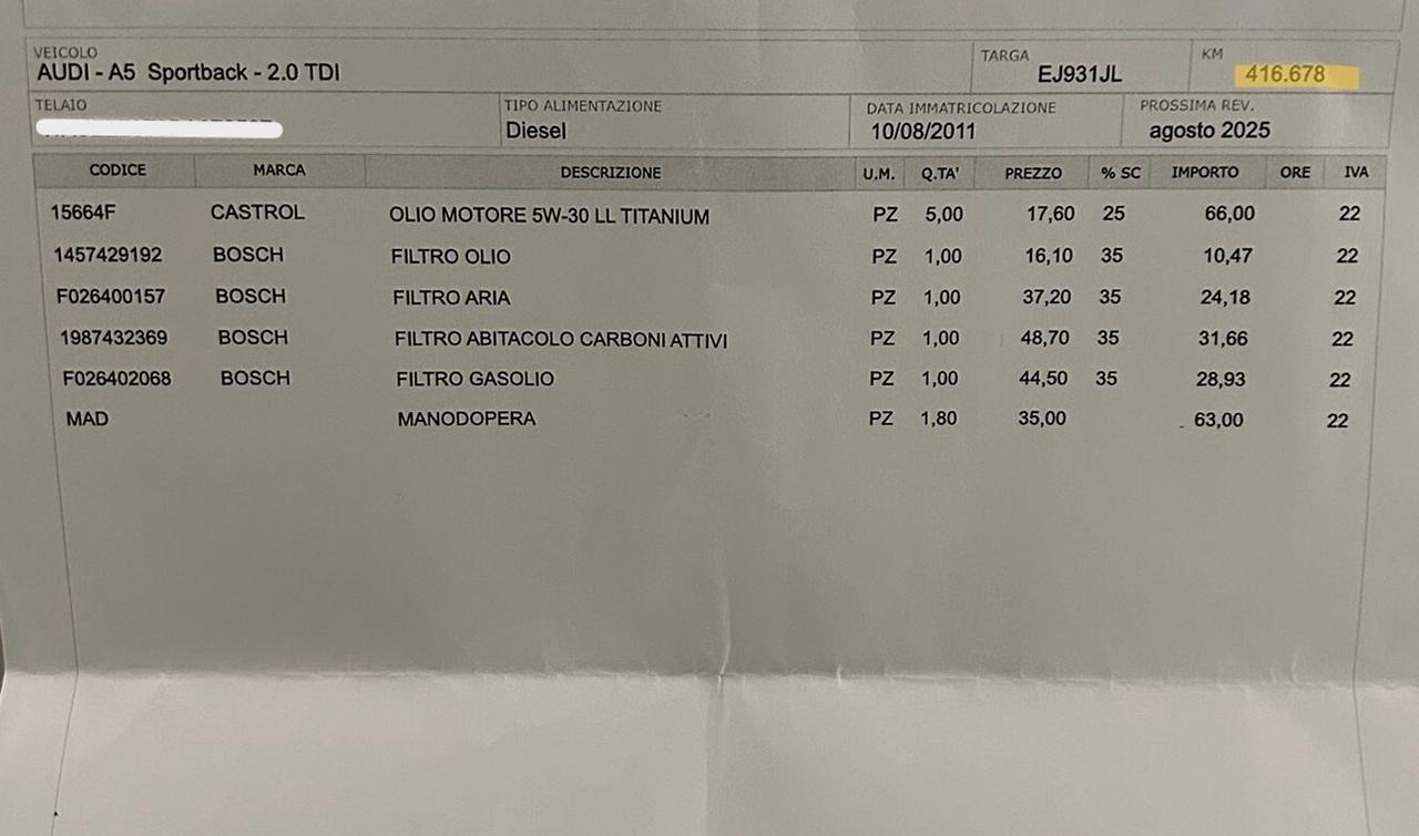 Audi A5 SPB 2.0 TDI 143 CV Multitronic-FATT. TAGLIANDI