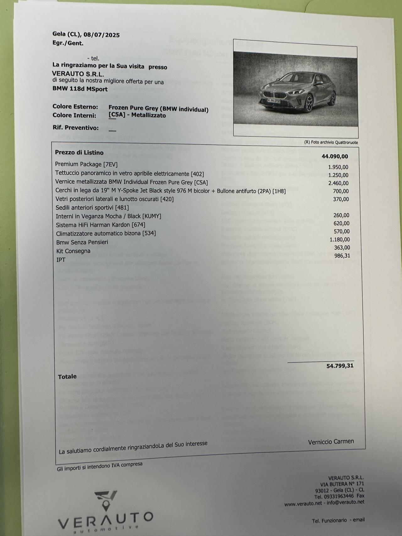 BMW 118 d MSport auto possibilità noleggio no scoring