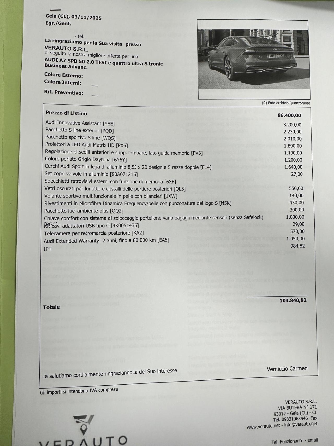 Audi A7 e tfsi 50 Sline possibilità noleggio no scoring