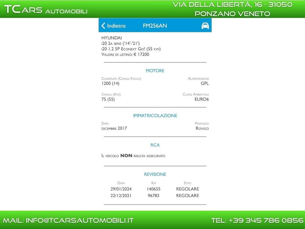 HYUNDAI i20 1.2 GPL NEOPATENTATI - GARANZIA TOP 3 ANNI