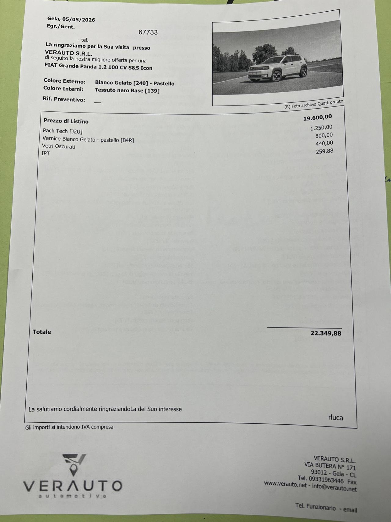 Fiat Grande Panda 1.2 S&S Icon 100cv - possibilità noleggio no scoring