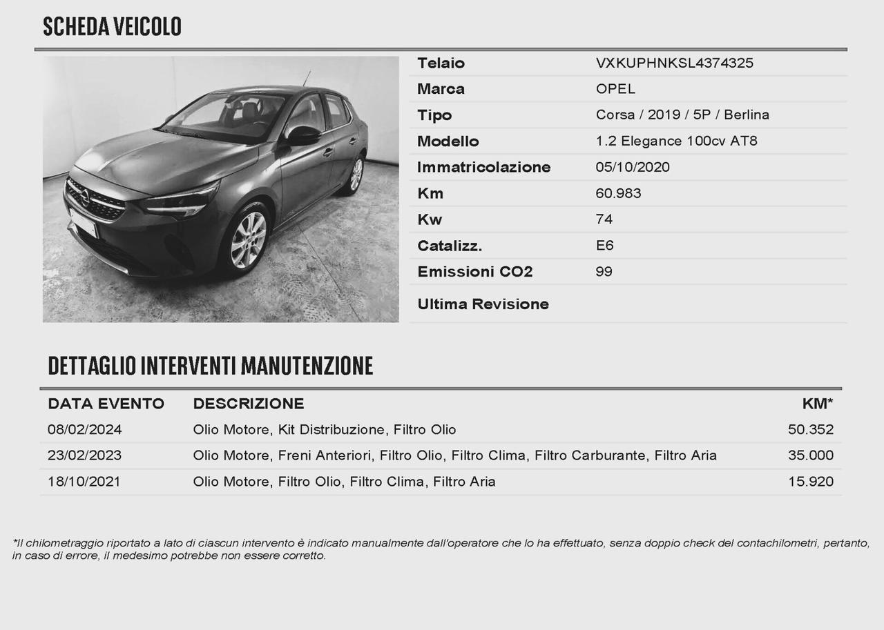 Opel Corsa 1.2 100 CV Elegance Automatica