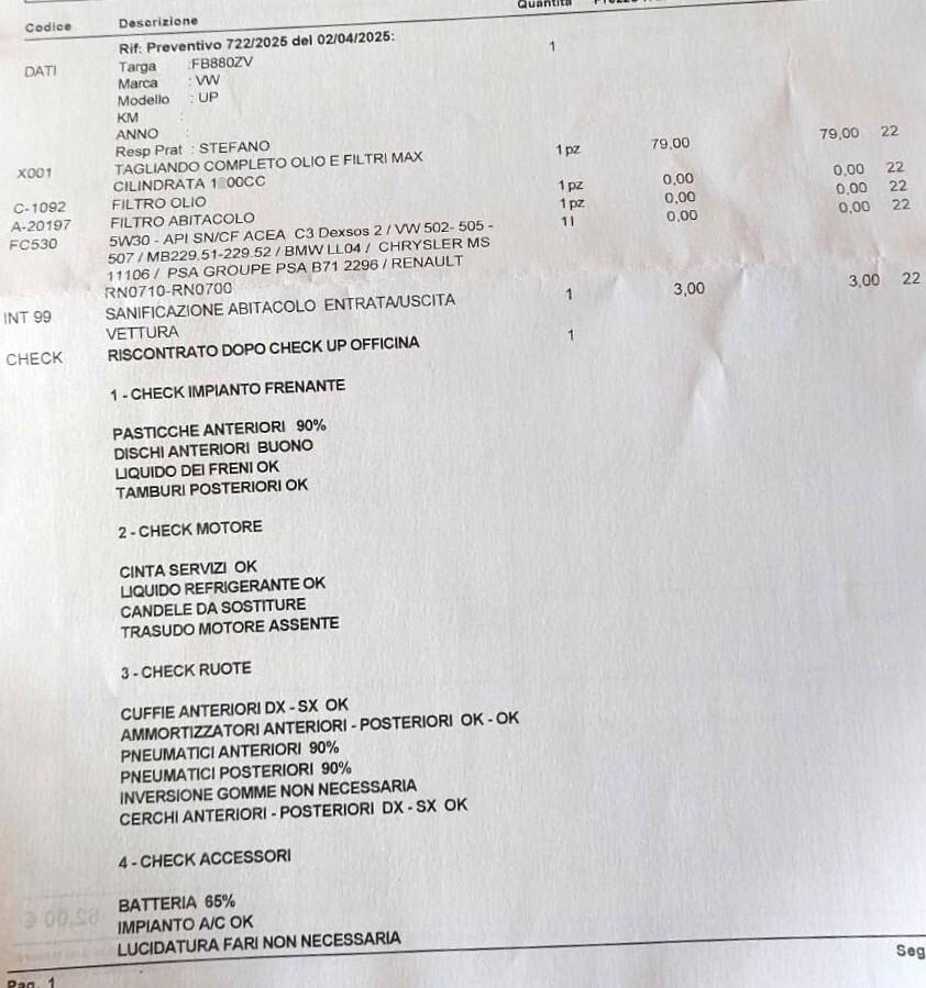 Volkswagen up! 1,0-UNICA PROPR-EURO 6-3 REVISIONI