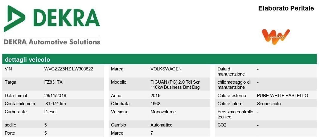 Volkswagen Tiguan 2.0 TDI SCR DSG Business BlueMotion Technology- 2019
