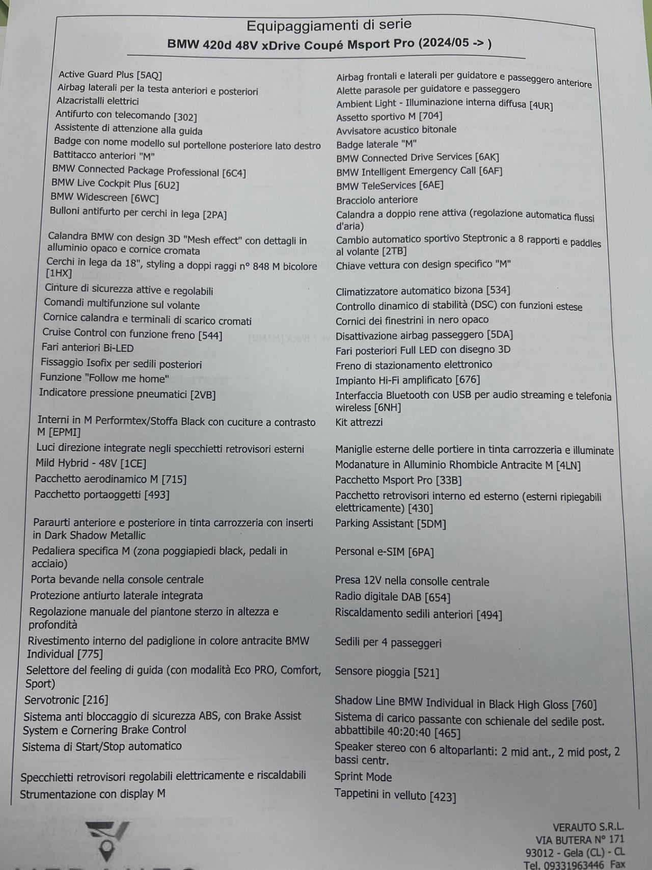 BMW 420 d xdrive MSport possibilità noleggio no scoring