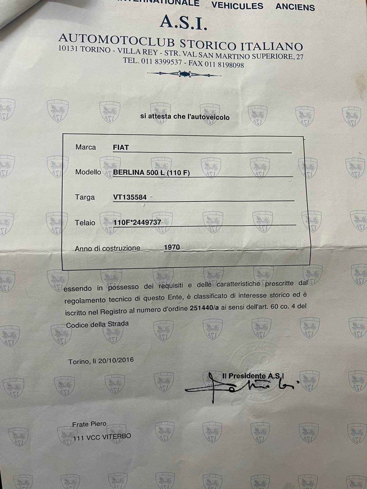 Fiat Cinquecento 110 F BERLINA 500