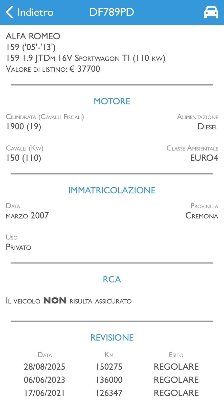 ALFA ROMEO 159 1.9 SPORTWAGON - NEOPATENTE