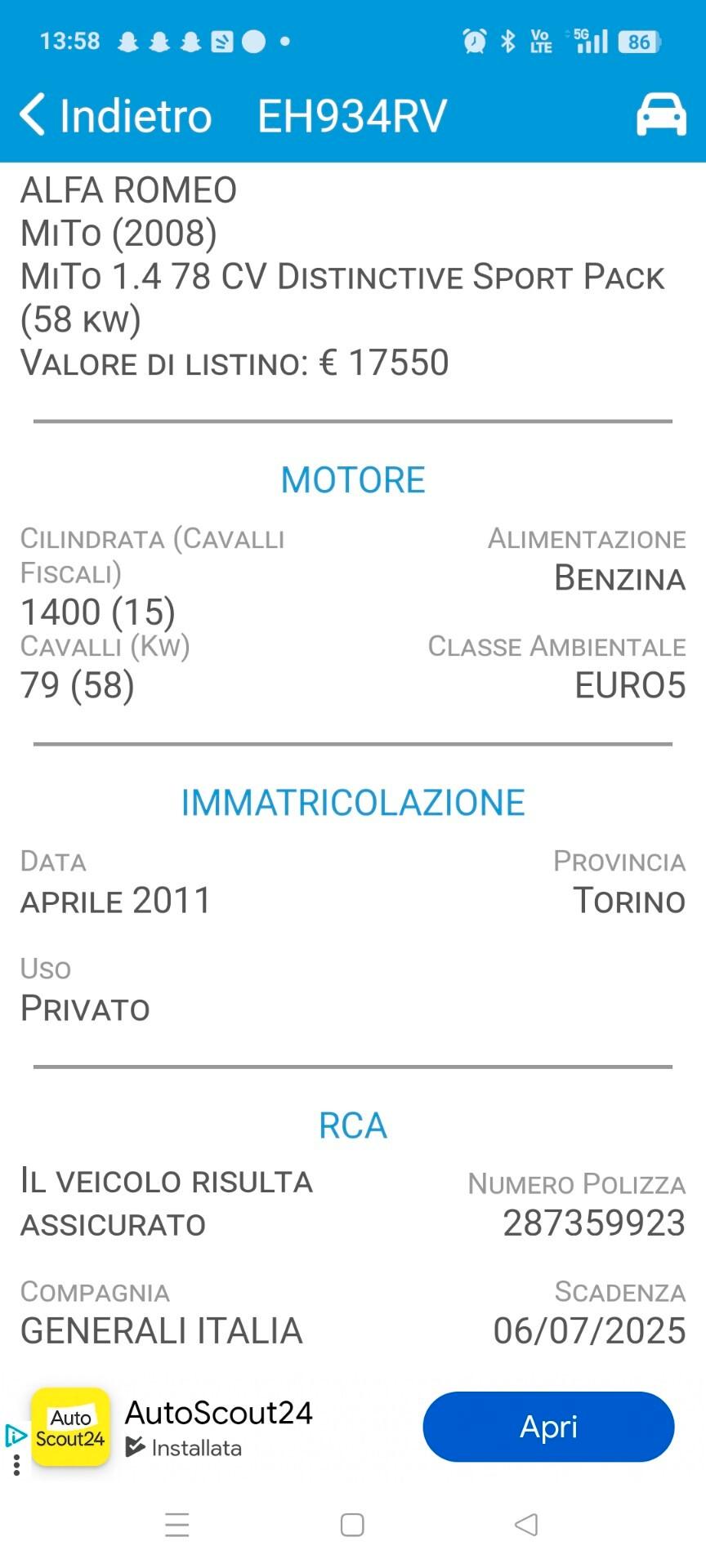 Alfa Romeo MiTo 1.4 78 CV Distinctive Sport Pack