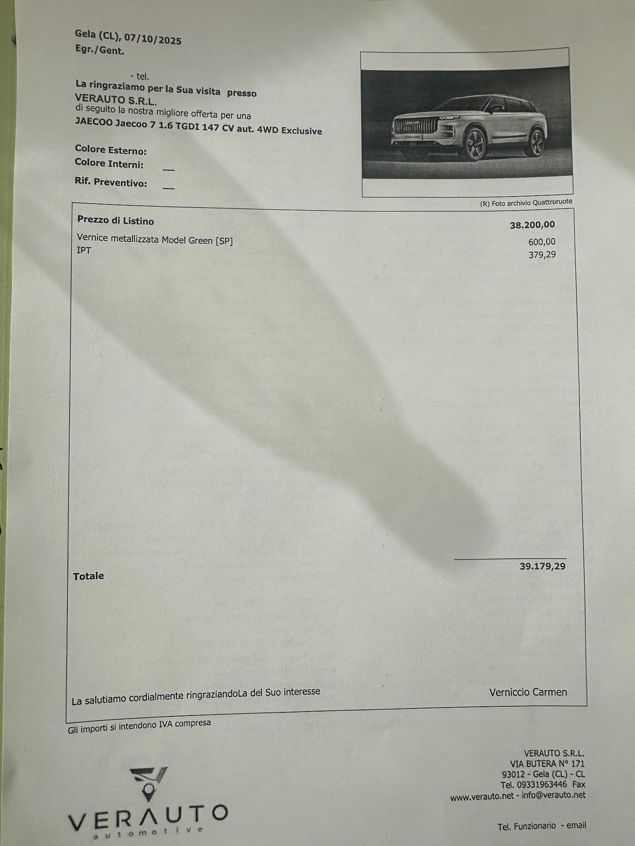 Jaecoo J7 1.6 Exclusive possibilità noleggio no scoring