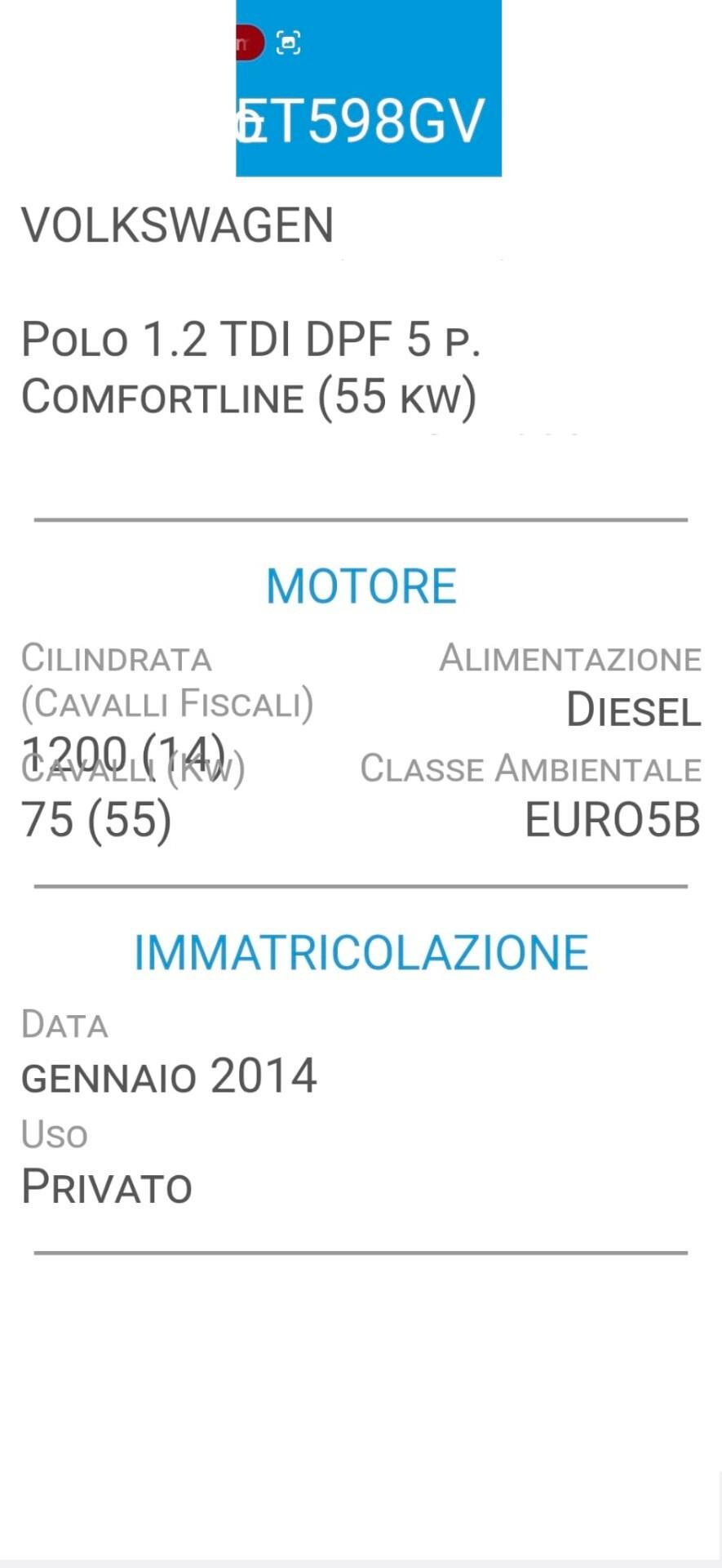 VOLKSWAGEN POLO 1,2 TDI-UNICA PROPR-CINTA NUOVA