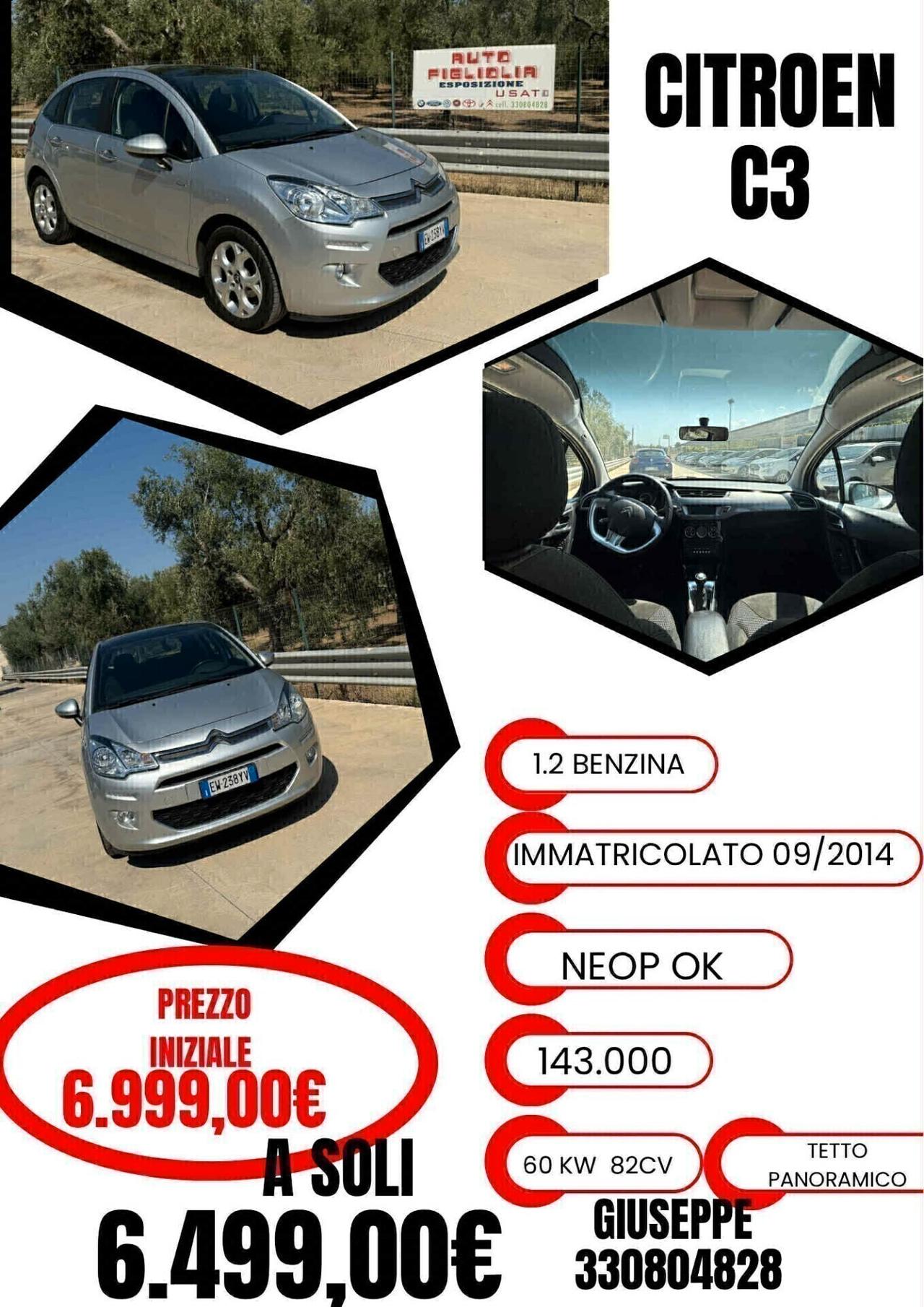 Citroen C3 1.2 benzina''Exclusive''TETTO PAN''2014