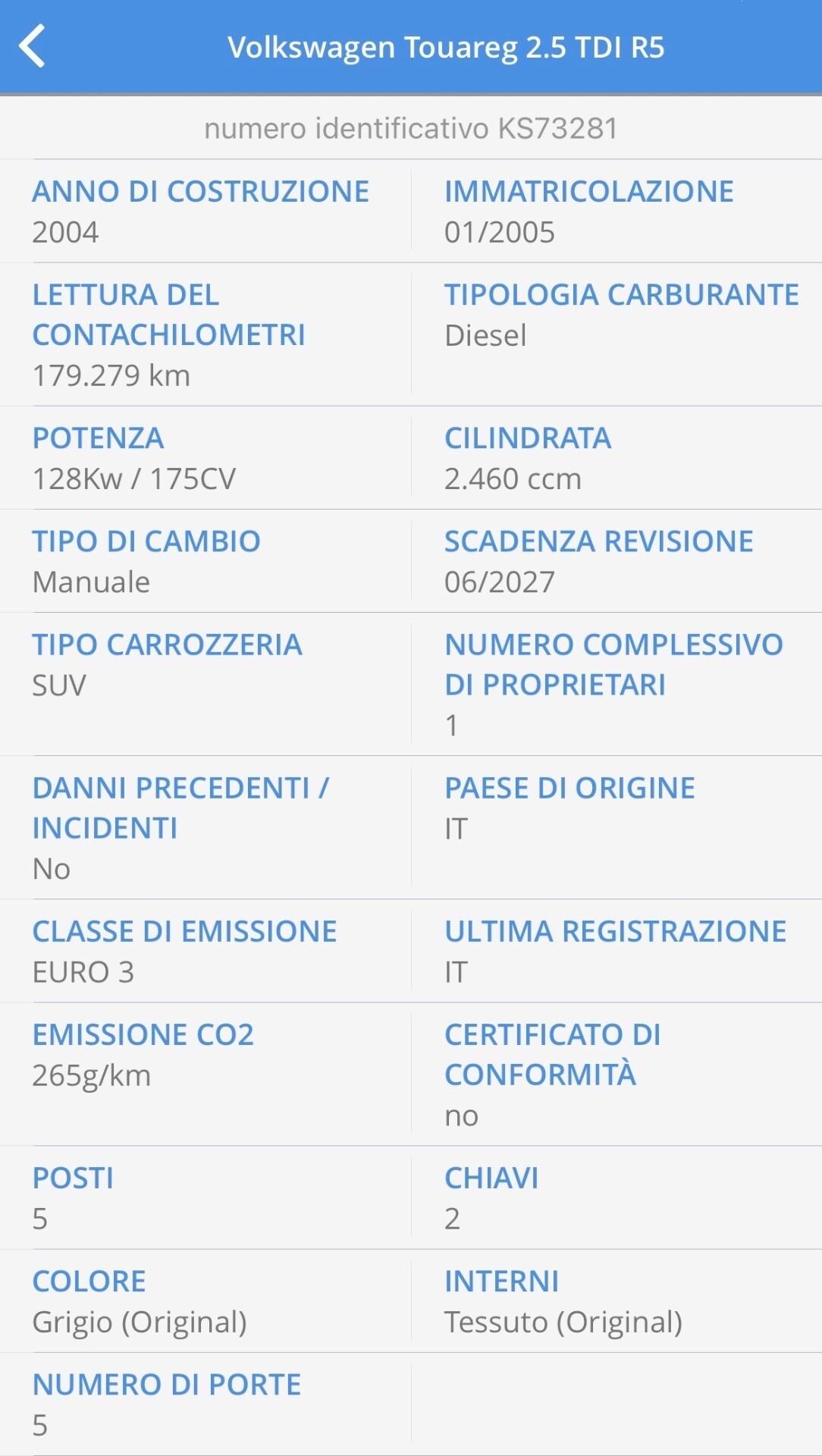 Volkswagen Touareg 2.5 R5 TDI MANUALE UNICO SOSP.